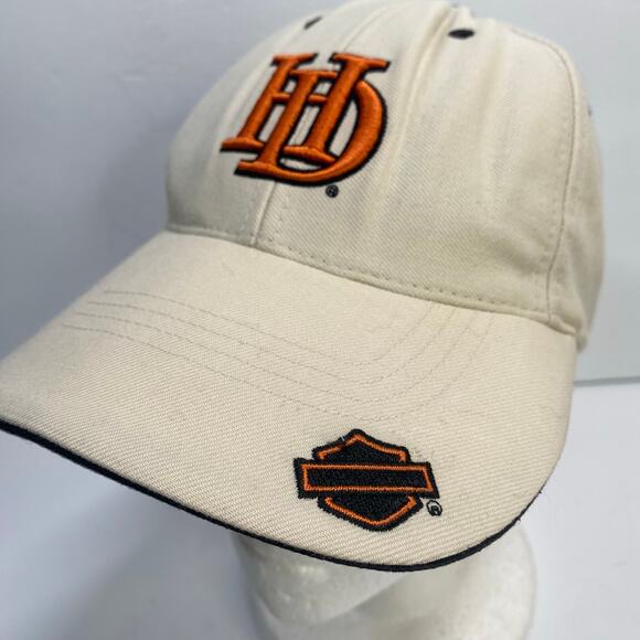 Harley Davidson Baseball Cap Beige Orange Logo Bar Shield Patch Hat - Picture 6 of 13